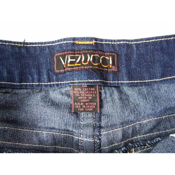 Vezucci Jeans Skirt Dark Wash Knee Length Modest Womens Sz 14 Orange Accent Y2K - Picture 7 of 11